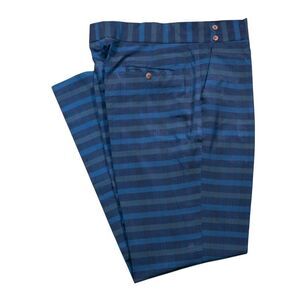 Mens Gurkha Pants 38 Blue Green Plaid Cotton Trousers Straight Fit Flat Front